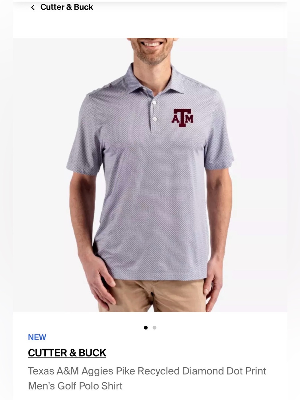 Cutter & Buck Texas A&M Aggies Pike Recycled Diamond Dot Print Men’s Polo NWOT